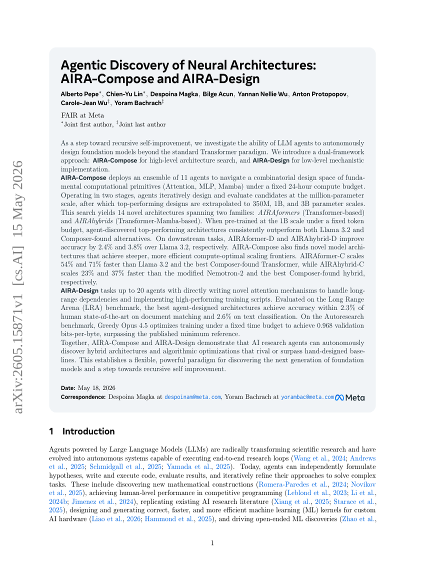 Agentic Discovery of Neural Architectures: AIRA-Compose and AIRA-Design