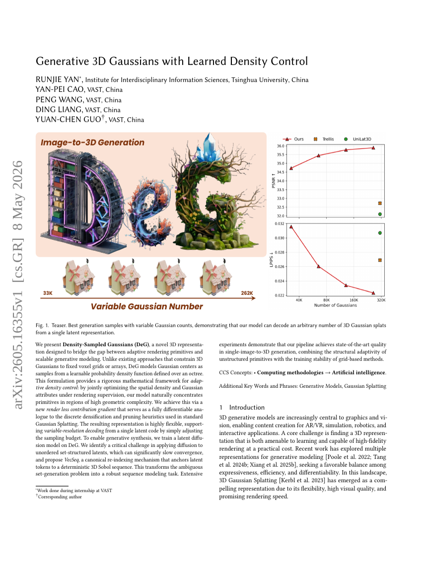 Generative 3D Gaussians with Learned Density Control