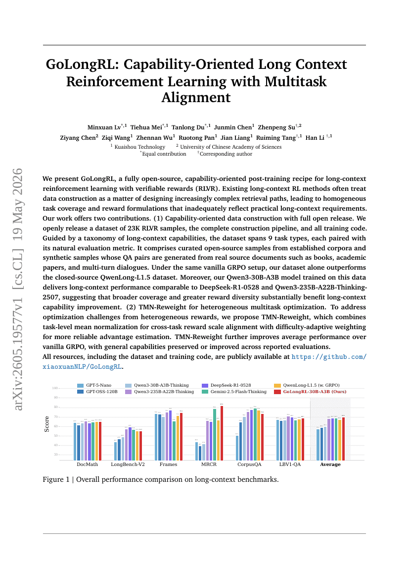 GoLongRL: Capability-Oriented Long Context Reinforcement Learning with Multitask Alignment