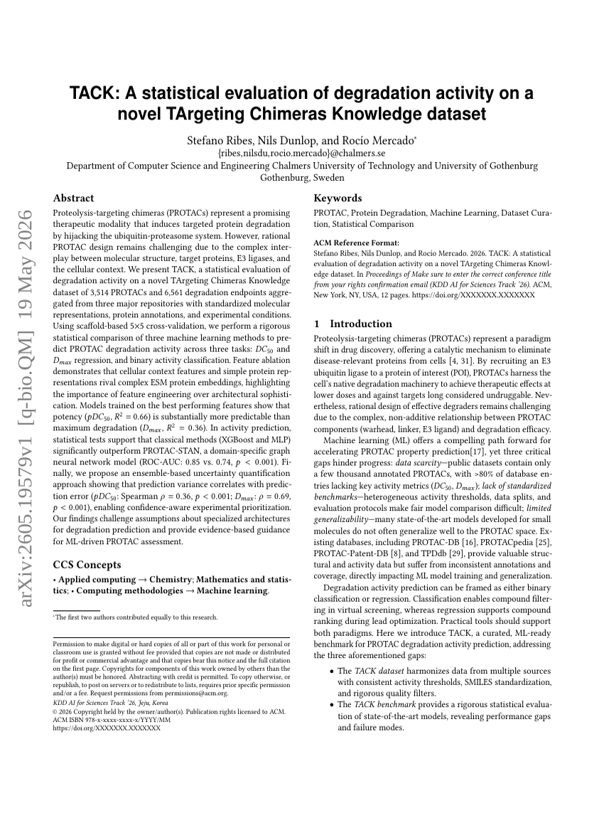 TACK: A statistical evaluation of degradation activity on a novel TArgeting Chimeras Knowledge dataset