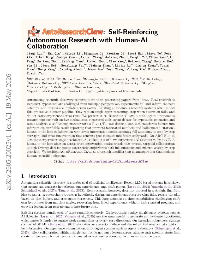 AutoResearchClaw: Self-Reinforcing Autonomous Research with Human-AI Collaboration