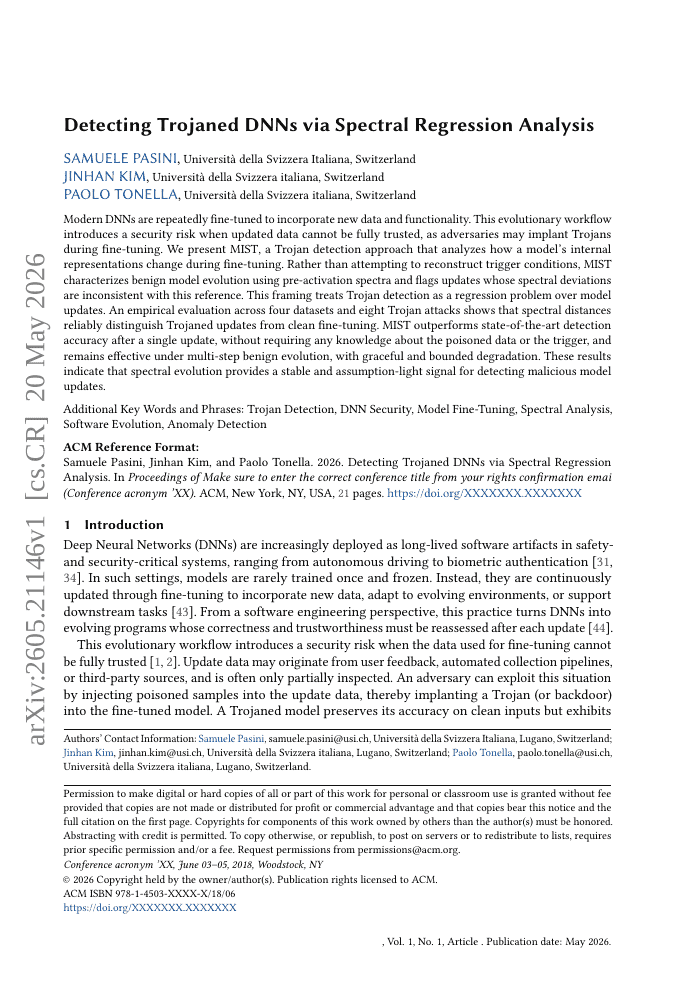 Detecting Trojaned DNNs via Spectral Regression Analysis