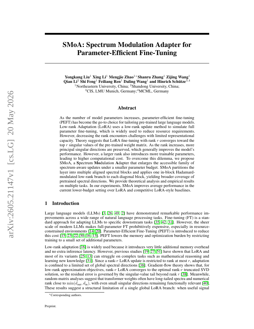 SMoA: Spectrum Modulation Adapter for Parameter-Efficient Fine-Tuning