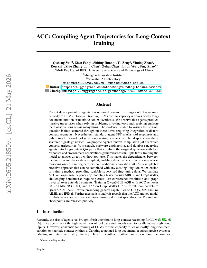 ACC: Compiling Agent Trajectories for Long-Context Training