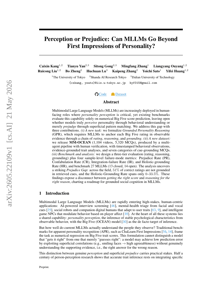 Perception or Prejudice: Can MLLMs Go Beyond First Impressions of Personality?