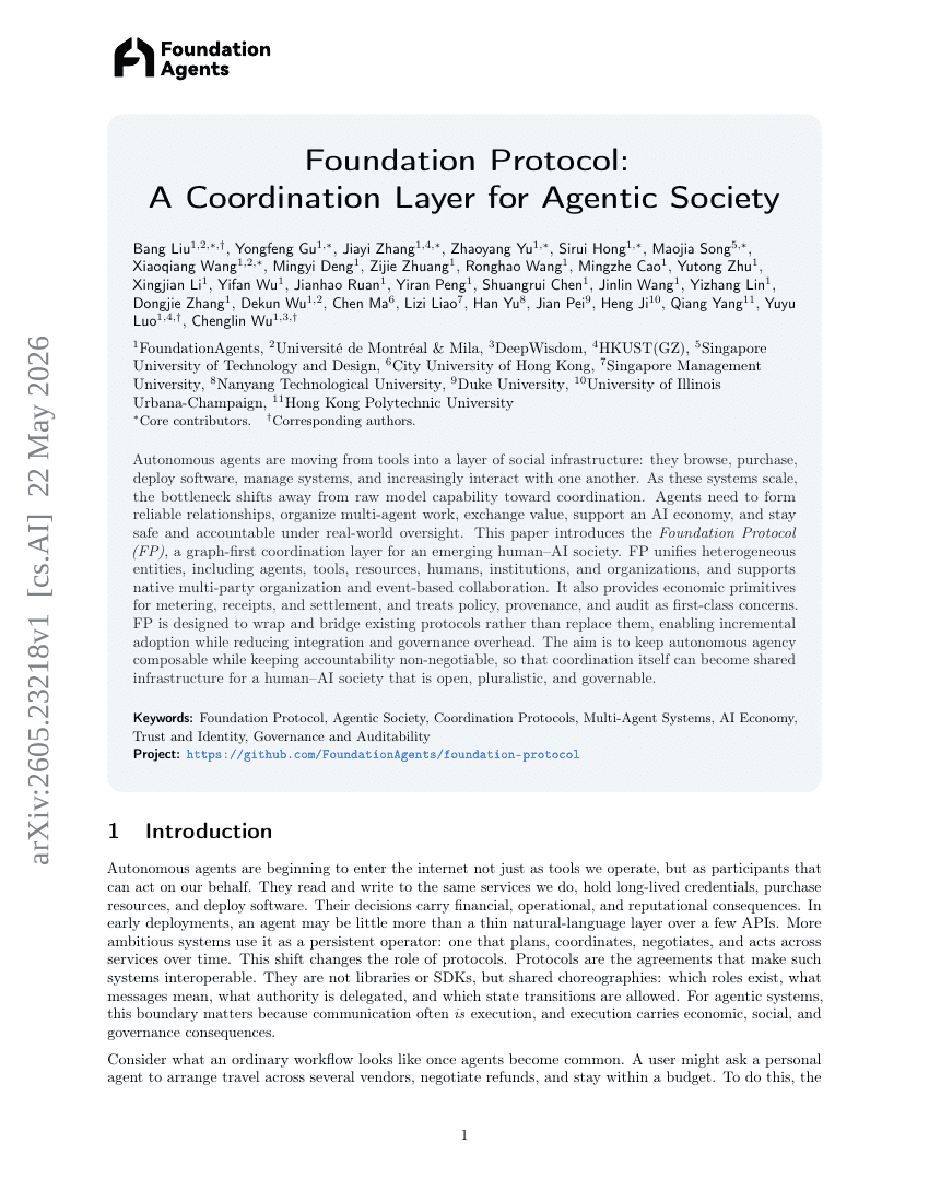 Foundation Protocol: A Coordination Layer for Agentic Society