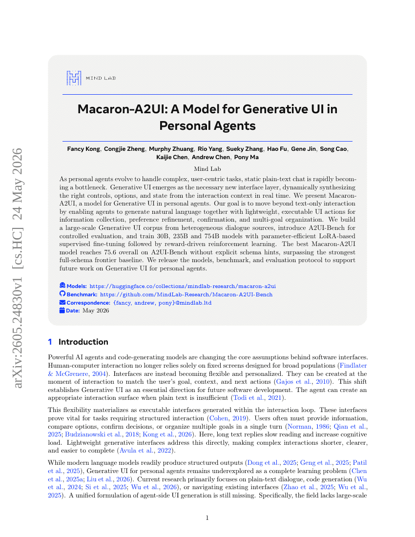 Macaron-A2UI: A Model for Generative UI in Personal Agents