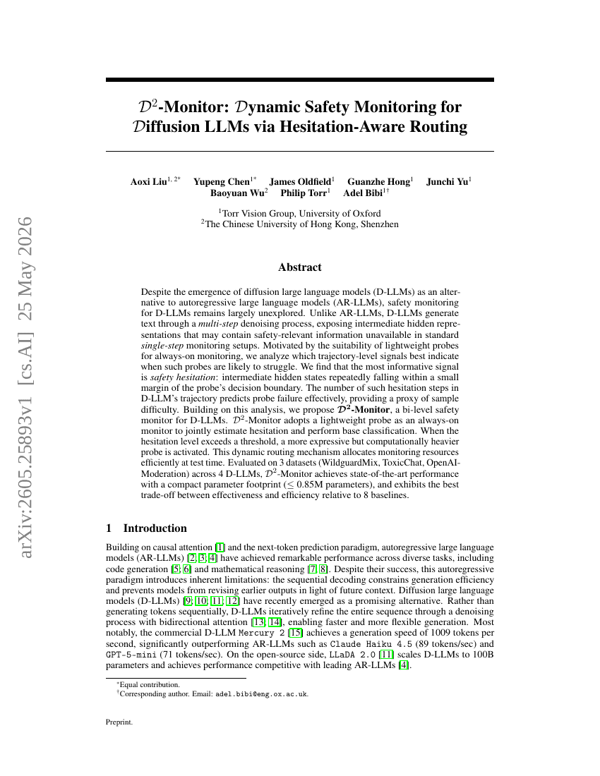 D^2-Monitor: Dynamic Safety Monitoring for Diffusion LLMs via Hesitation-Aware Routing