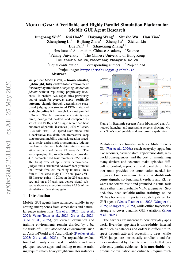 MobileGym: A Verifiable and Highly Parallel Simulation Platform for Mobile GUI Agent Research
