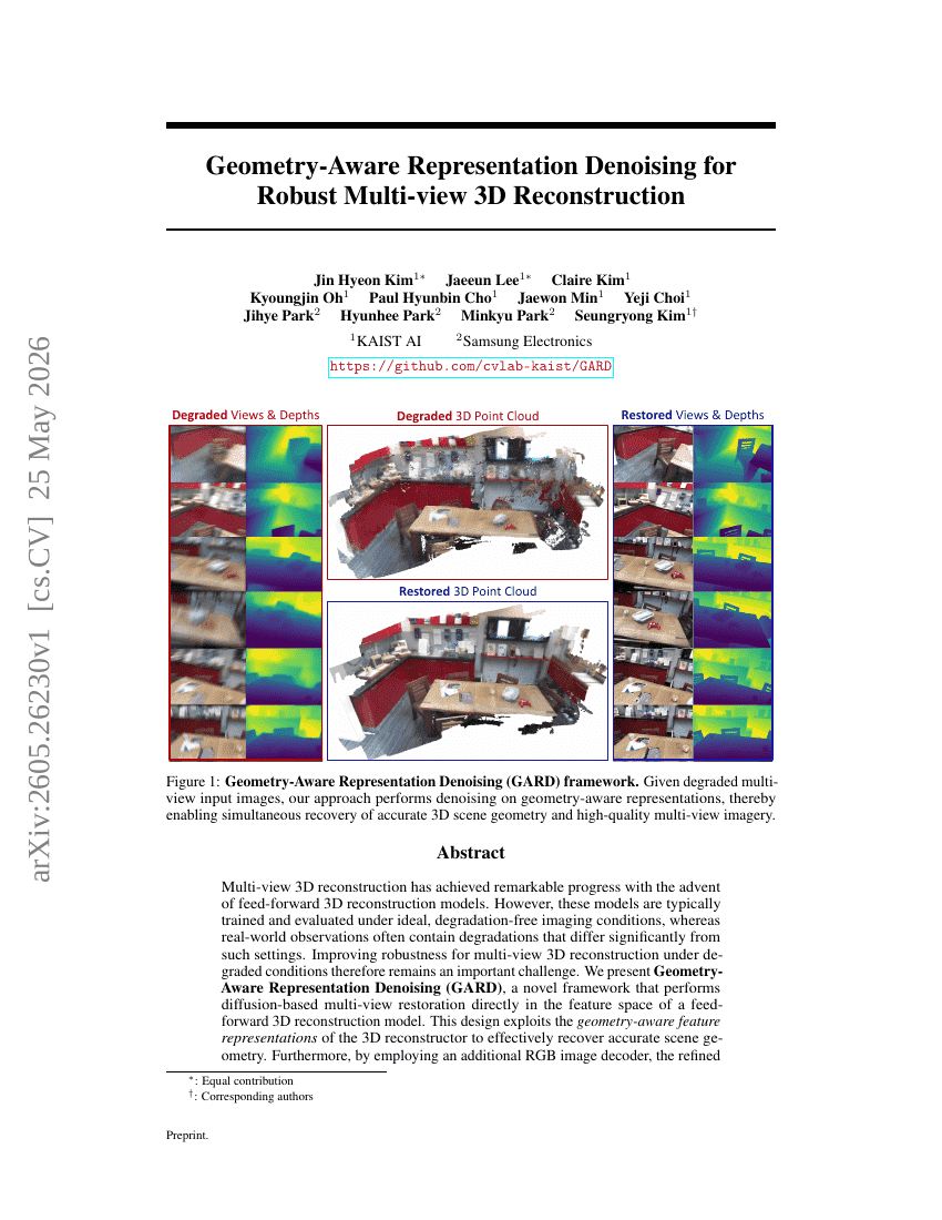 Geometry-Aware Representation Denoising for Robust Multi-view 3D Reconstruction