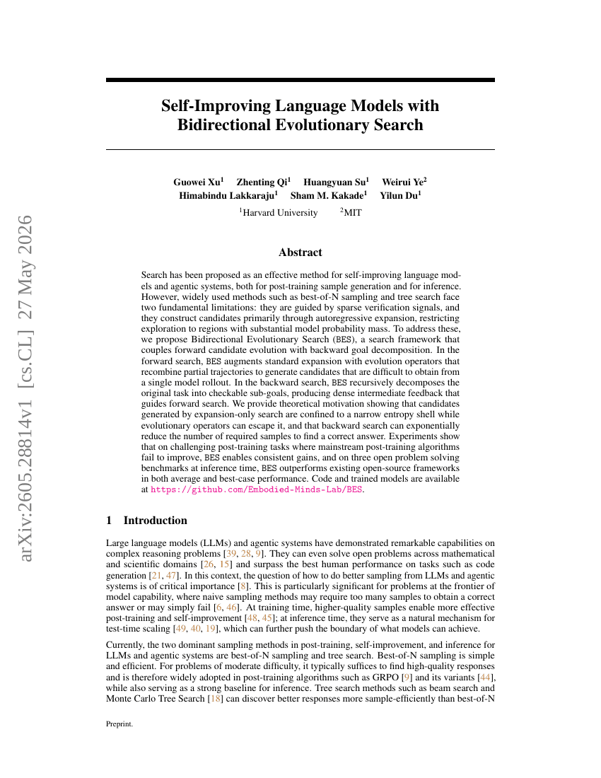 Self-Improving Language Models with Bidirectional Evolutionary Search