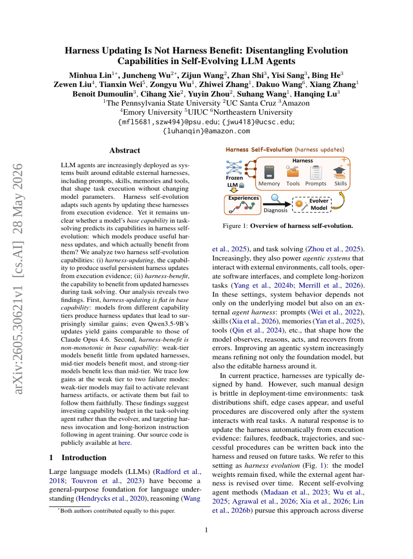 Harness Updating Is Not Harness Benefit: Disentangling Evolution Capabilities in Self-Evolving LLM Agents