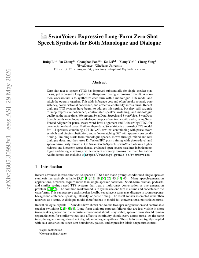 SwanVoice: Expressive Long-Form Zero-Shot Speech Synthesis for Both Monologue and Dialogue