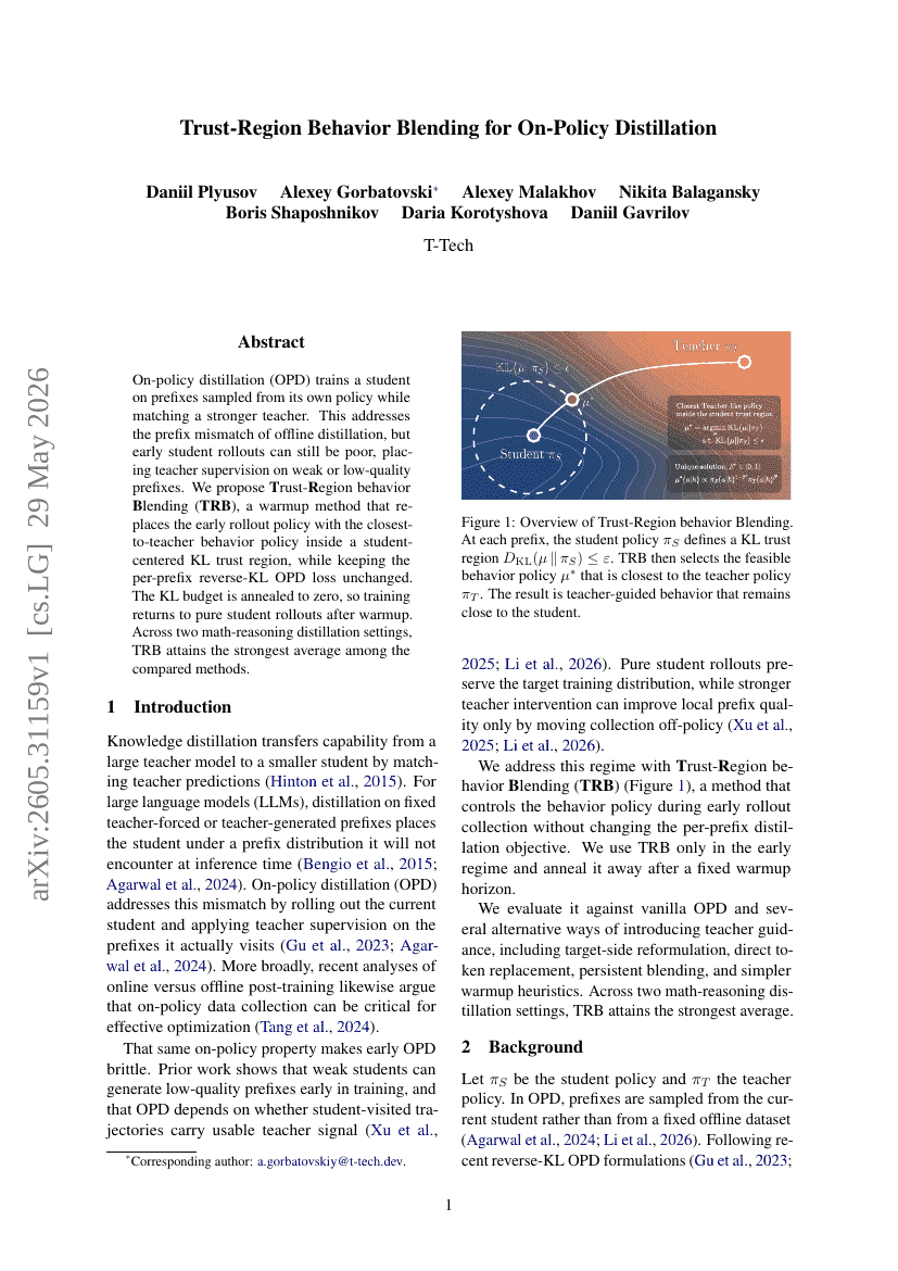 Trust-Region Behavior Blending for On-Policy Distillation