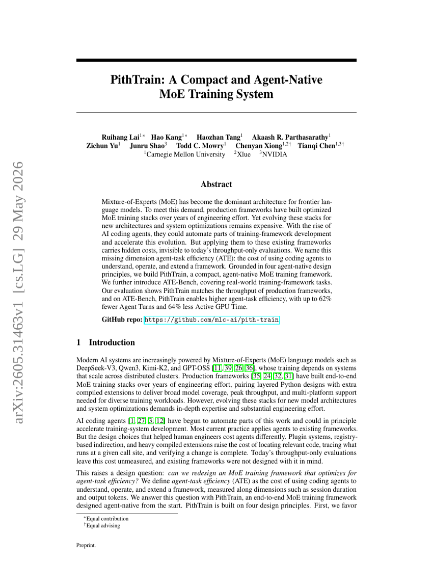 PithTrain: A Compact and Agent-Native MoE Training System
