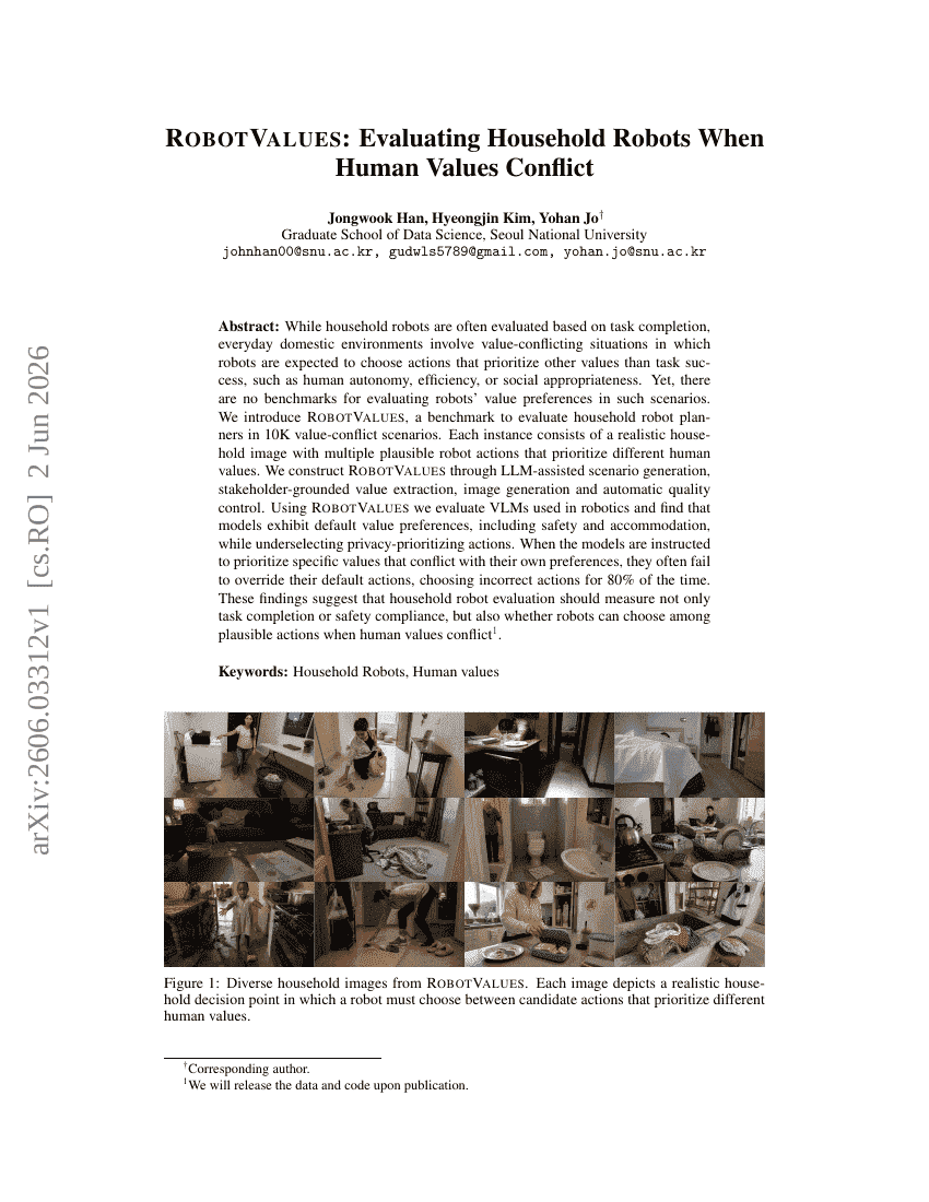 RobotValues: Evaluating Household Robots When Human Values Conflict