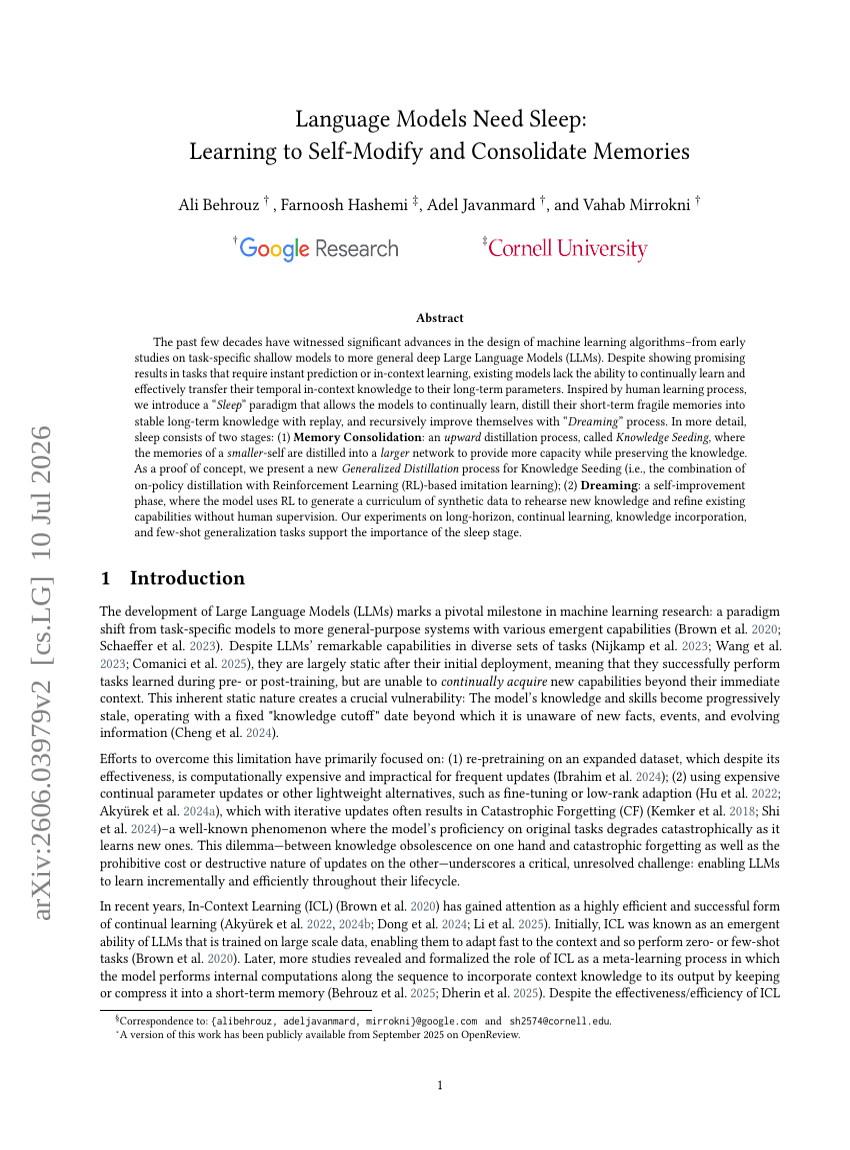 Language Models Need Sleep: Learning to Self-Modify and Consolidate Memories