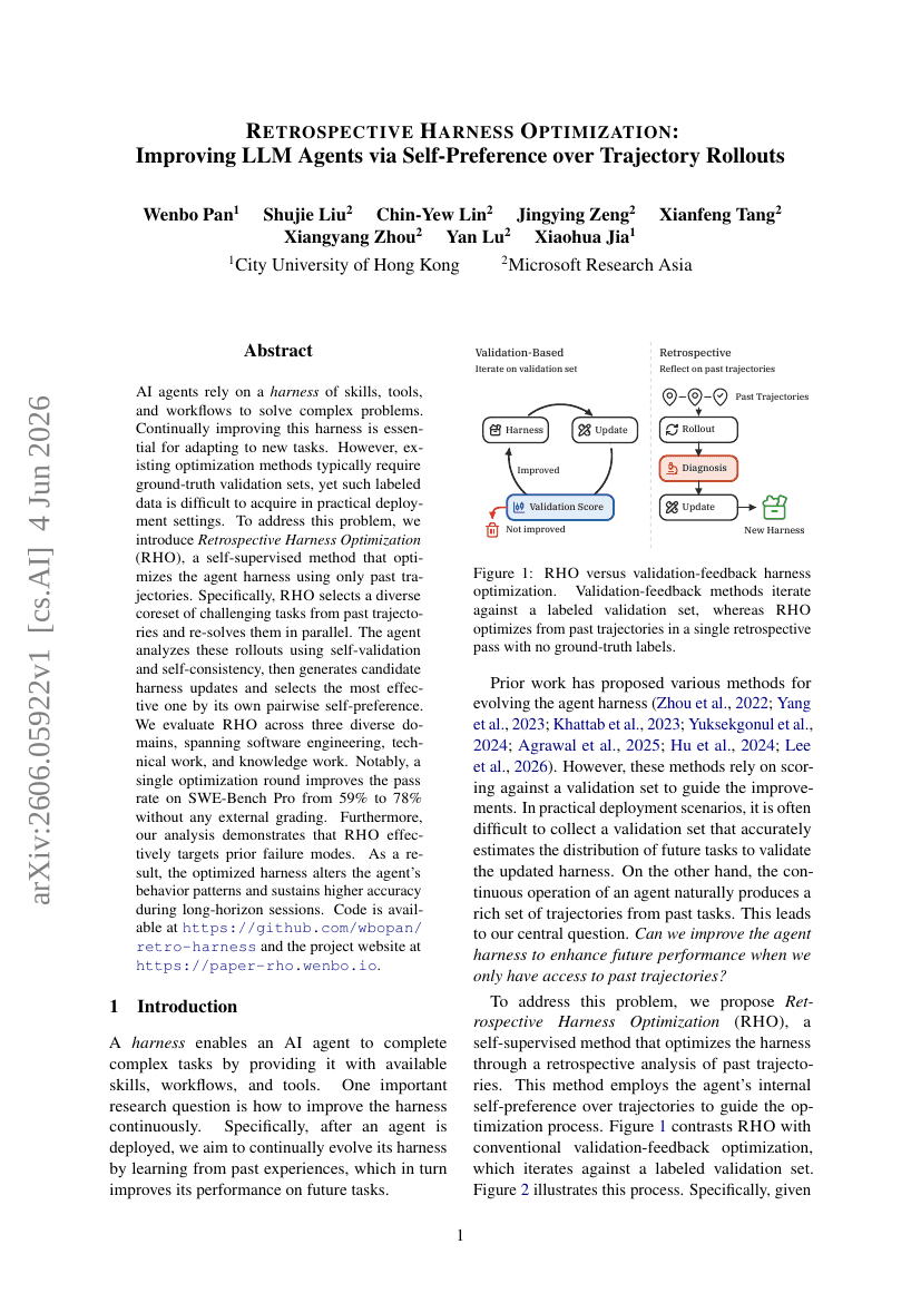 Retrospective Harness Optimization: Improving LLM Agents via Self-Preference over Trajectory Rollouts