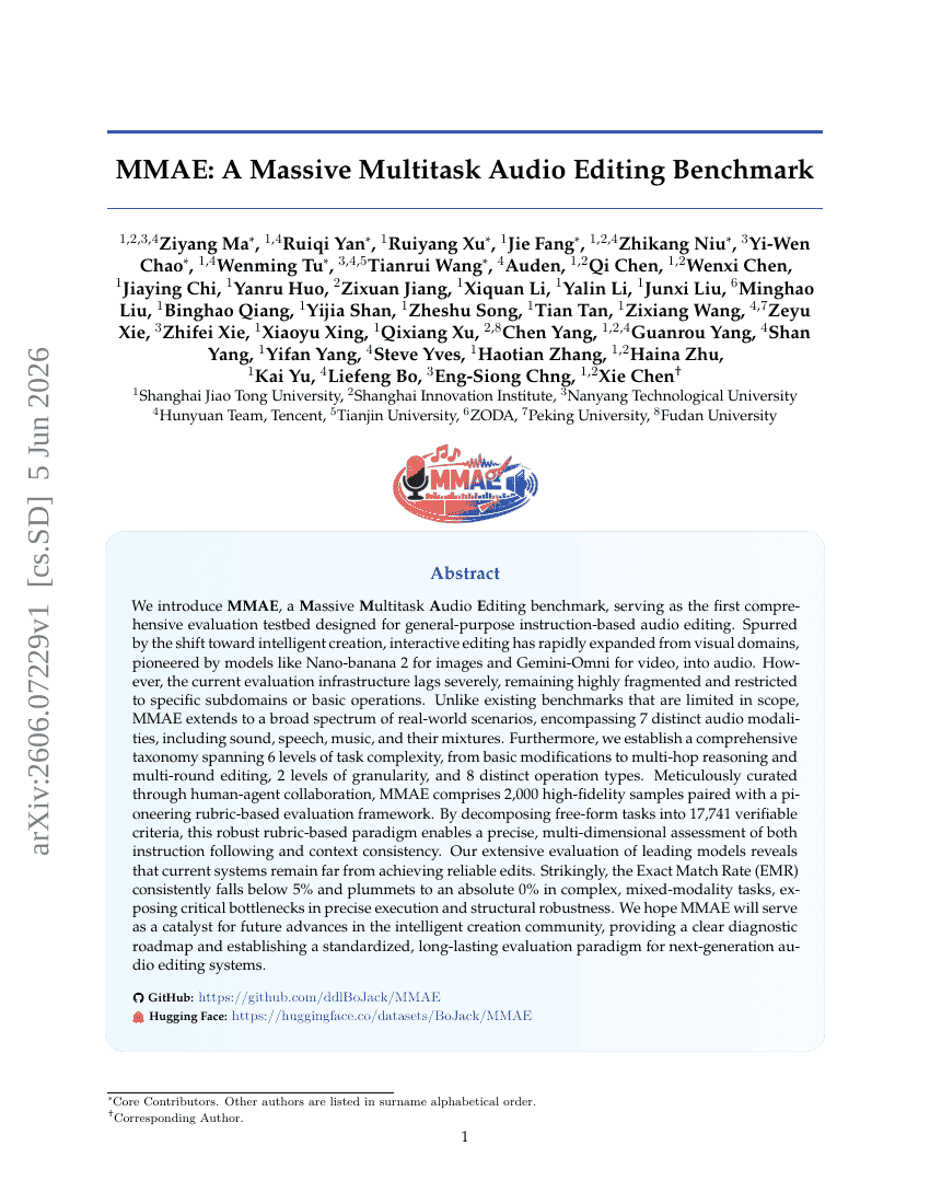 MMAE: Ein massiver Multitask-Audio-Bearbeitung-Benchmark