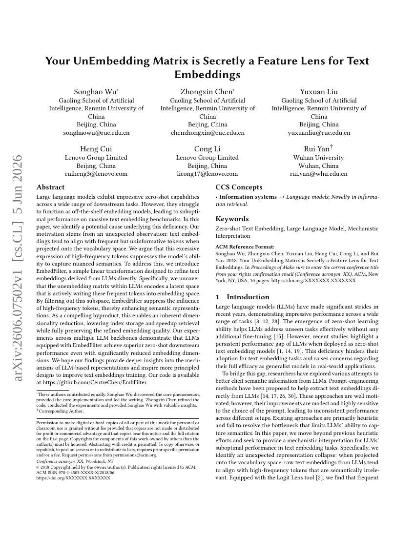 Your UnEmbedding Matrix is Secretly a Feature Lens for Text Embeddings