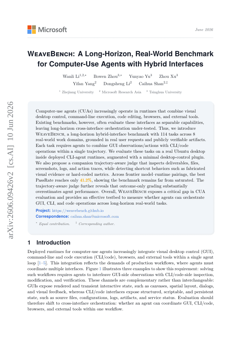 WeaveBench: A Long-Horizon, Real-World Benchmark for Computer-Use Agents with Hybrid Interfaces