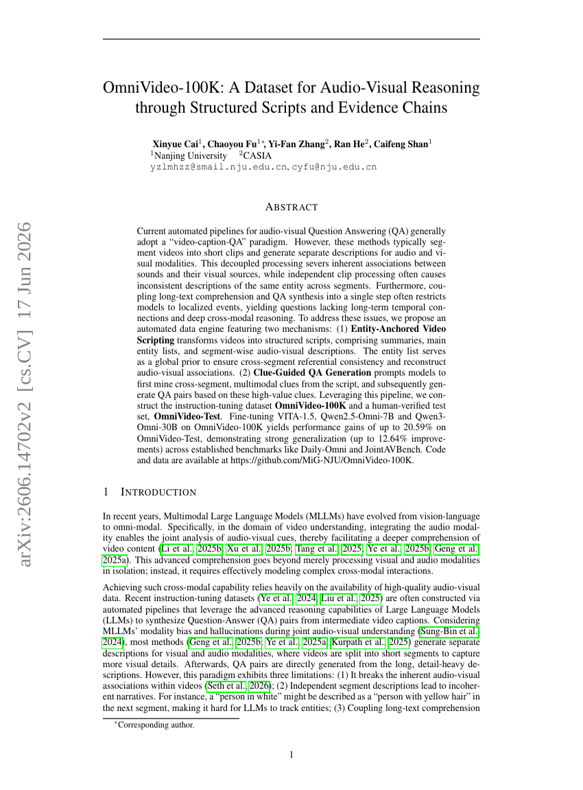 OmniVideo-100K: A Dataset for Audio-Visual Reasoning through Structured Scripts and Evidence Chains