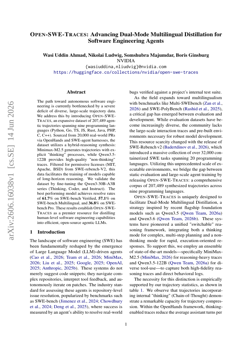 OPEN-SWE-TRACES: Advancing Dual-Mode Multilingual Distillation for Software Engineering Agents