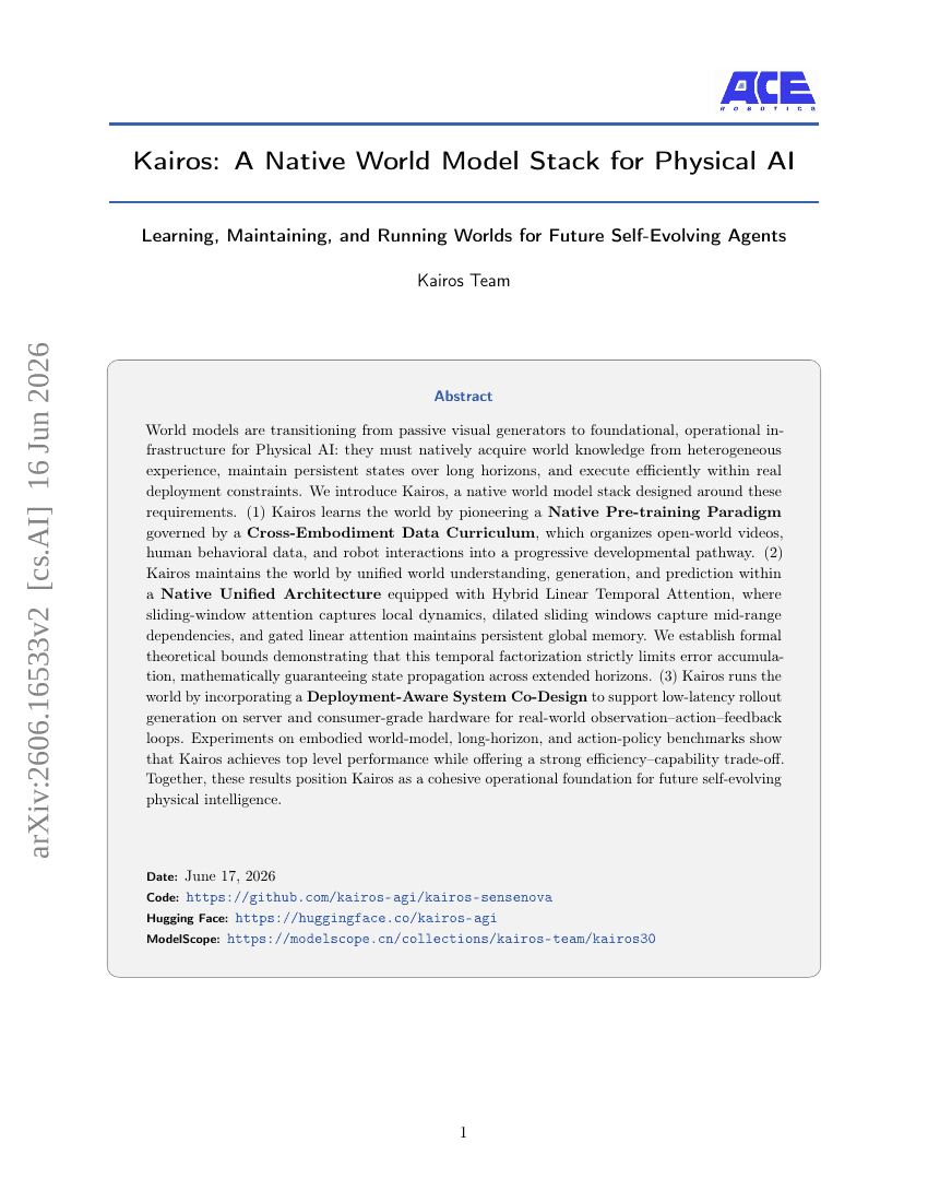 Kairos: A Native World Model Stack for Physical AI