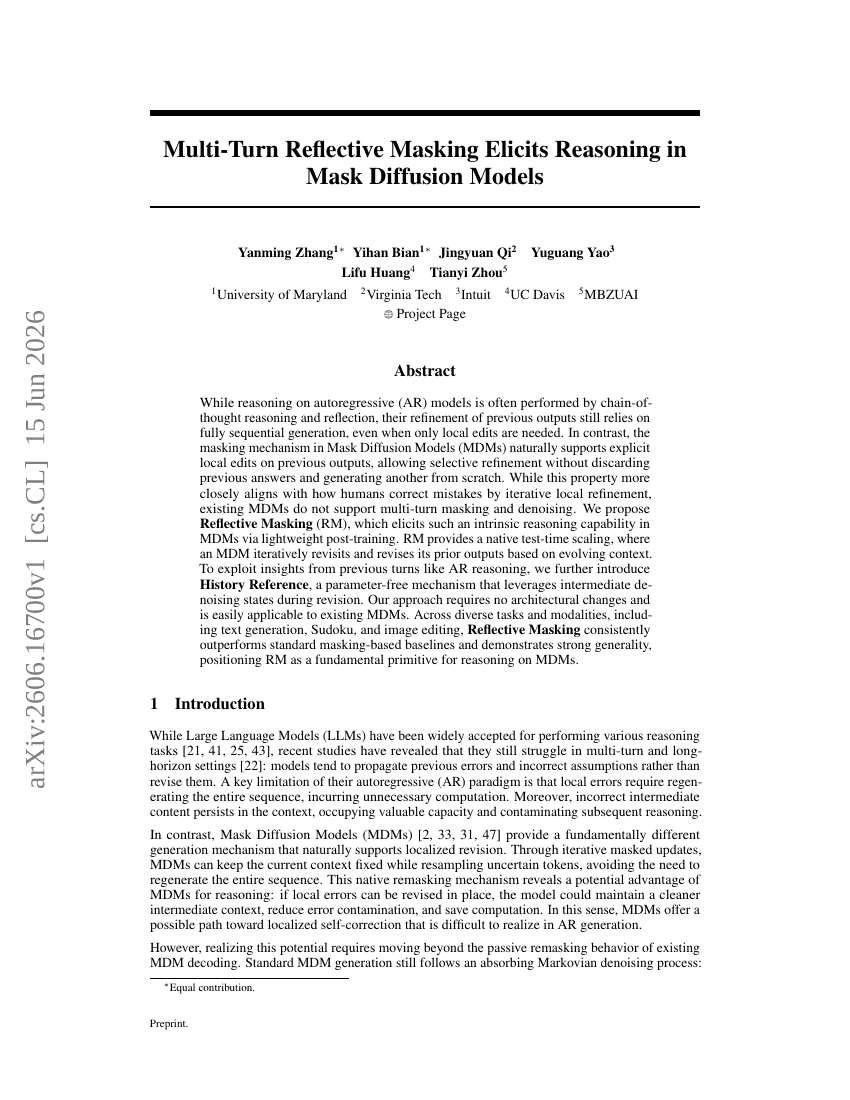 Multi-Turn Reflective Masking Elicits Reasoning in Mask Diffusion Models