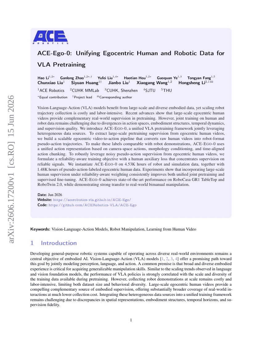 ACE-Ego-0: Unifying Egocentric Human and Robotic Data for VLA Pretraining