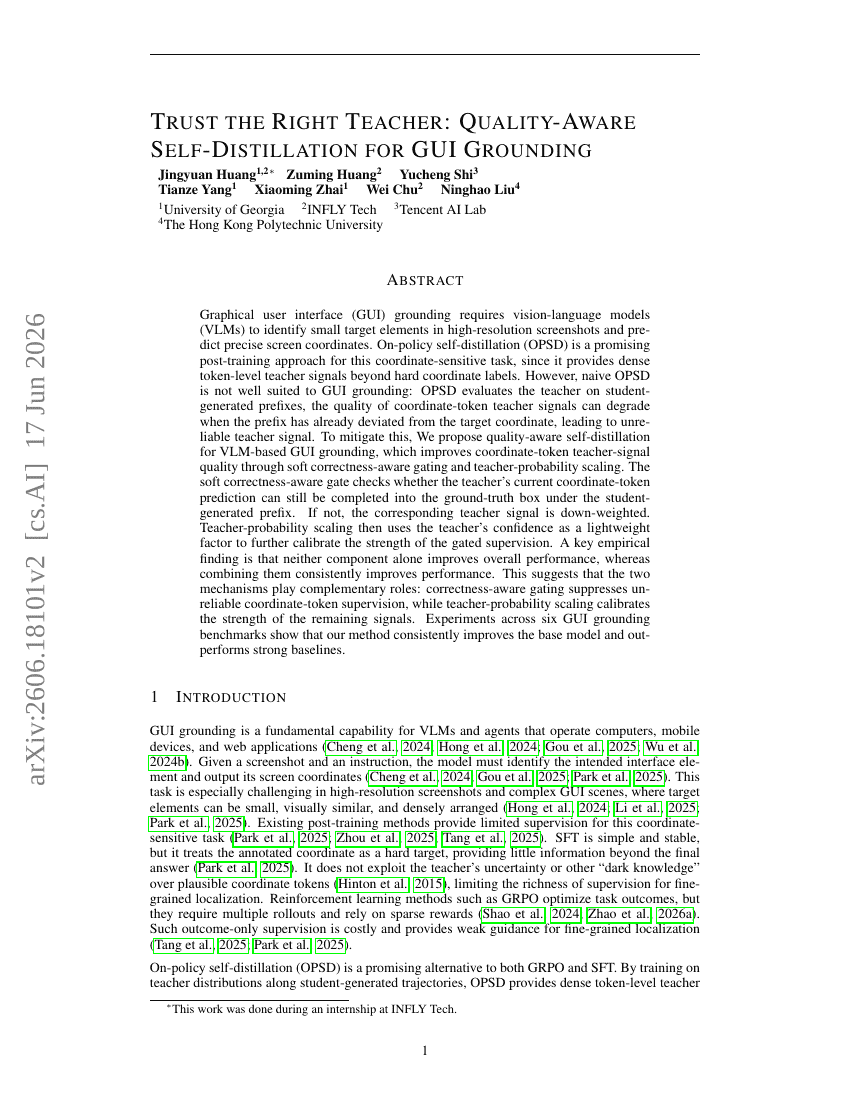 Trust the Right Teacher: Quality-Aware Self-Distillation for GUI Grounding