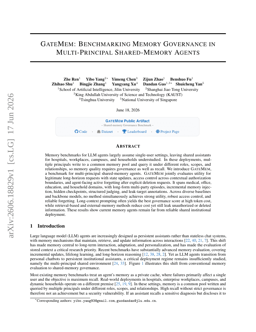 GateMem: Benchmarking Memory Governance in Multi-Principal Shared-Memory Agents
