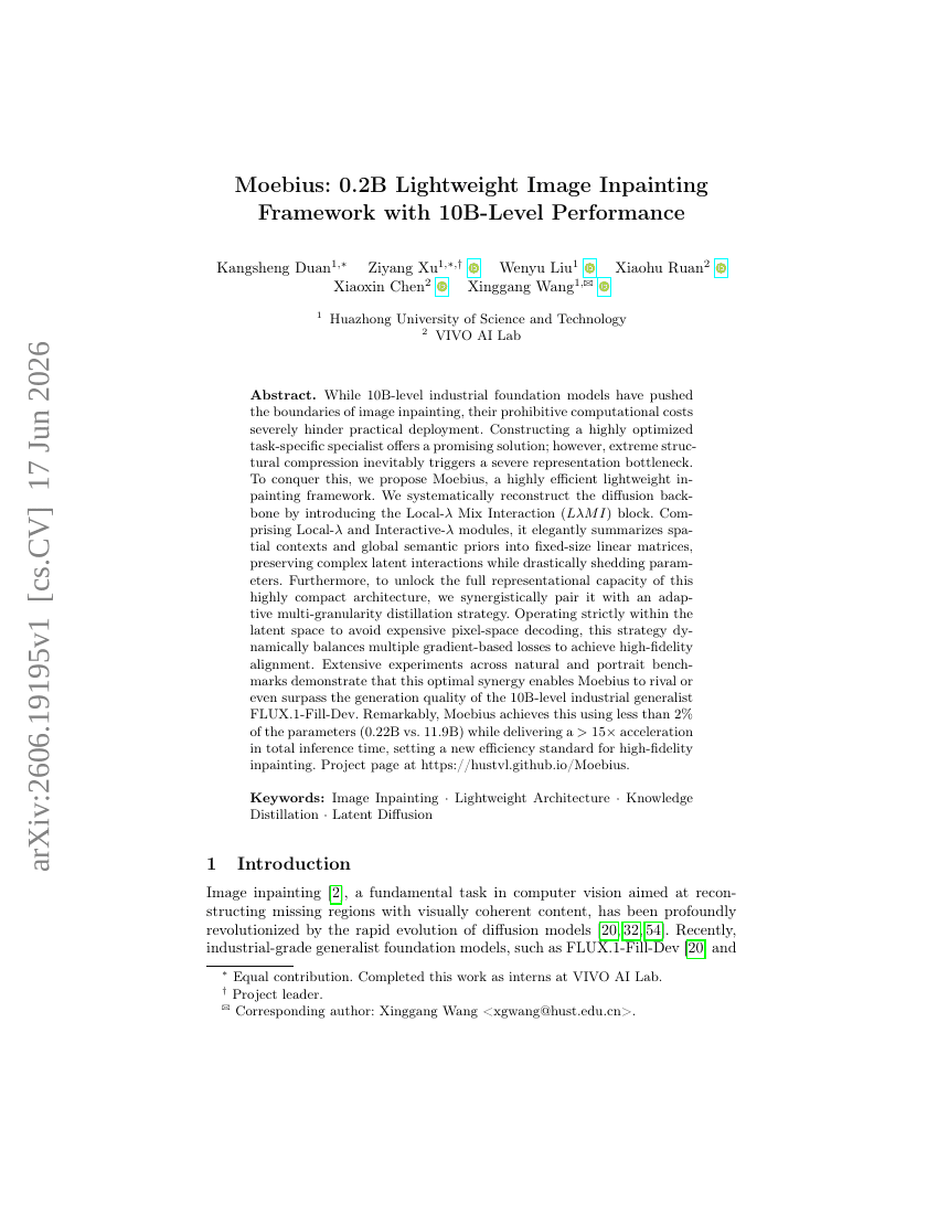 Moebius: 0.2B Lightweight Image Inpainting Framework with 10B-Level Performance