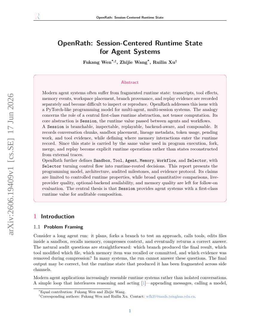 OpenRath: Session-Centered Runtime State for Agent Systems