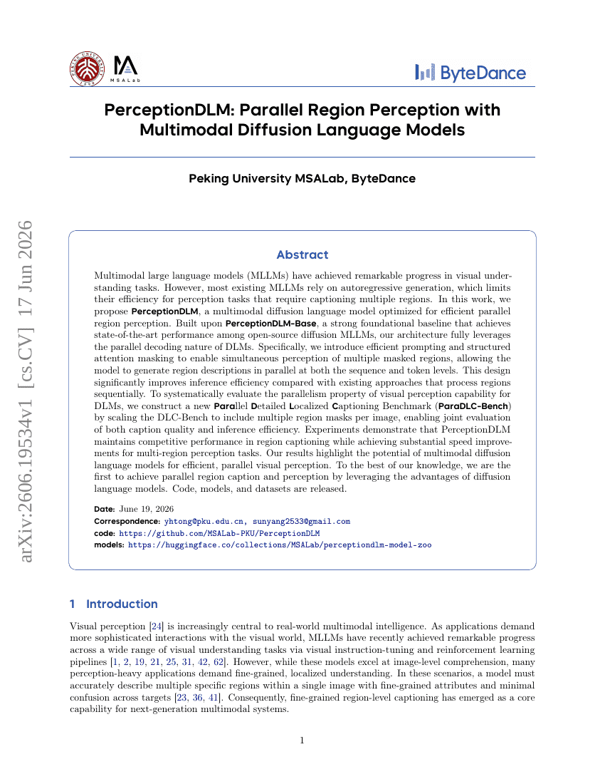 PerceptionDLM: Parallel Region Perception with Multimodal Diffusion Language Models
