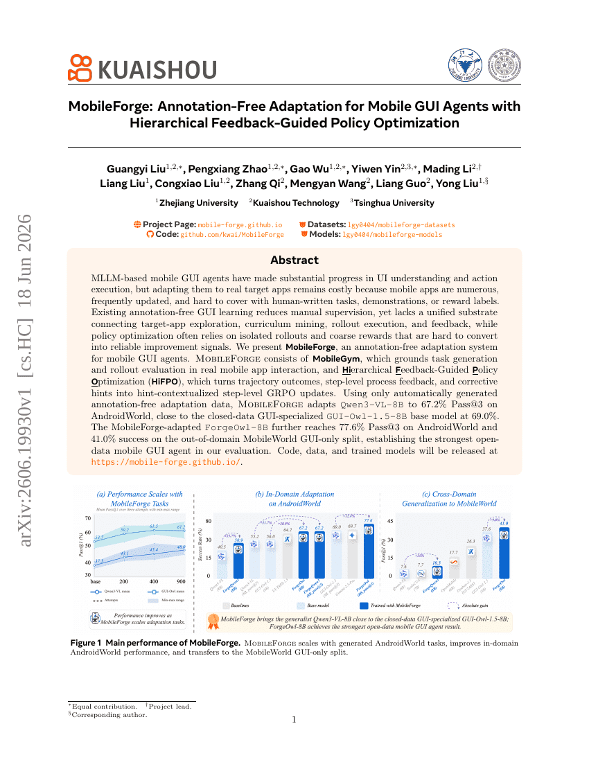 MobileForge: Annotation-Free Adaptation for Mobile GUI Agents with Hierarchical Feedback-Guided Policy Optimization