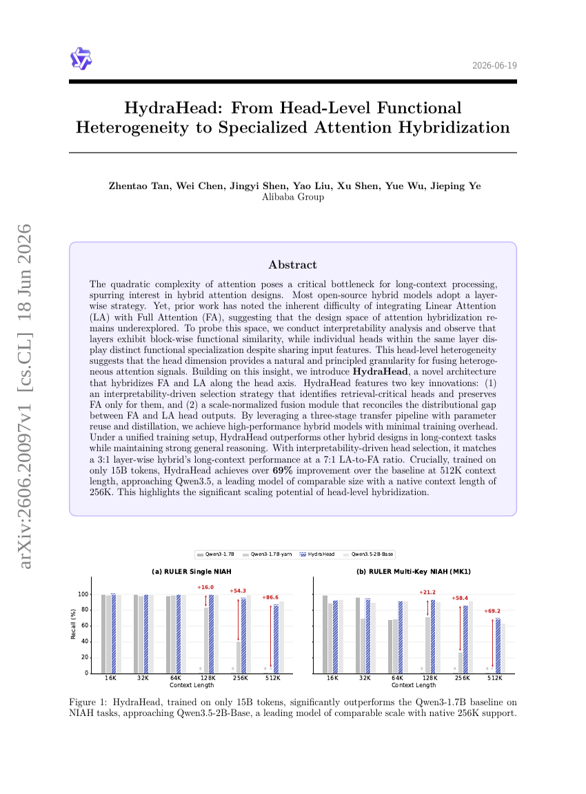 HydraHead: From Head-Level Functional Heterogeneity to Specialized Attention Hybridization