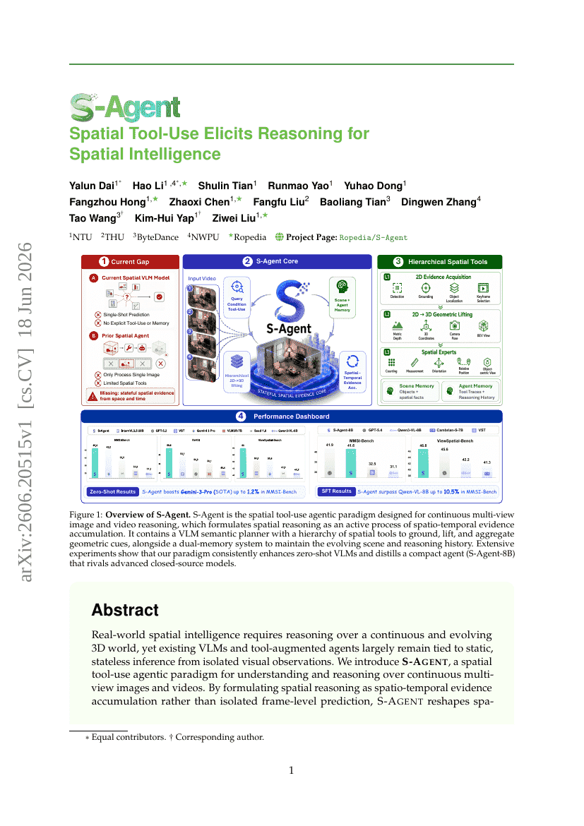 S-Agent: Spatial Tool-Use Elicits Reasoning for Spatial Intelligence