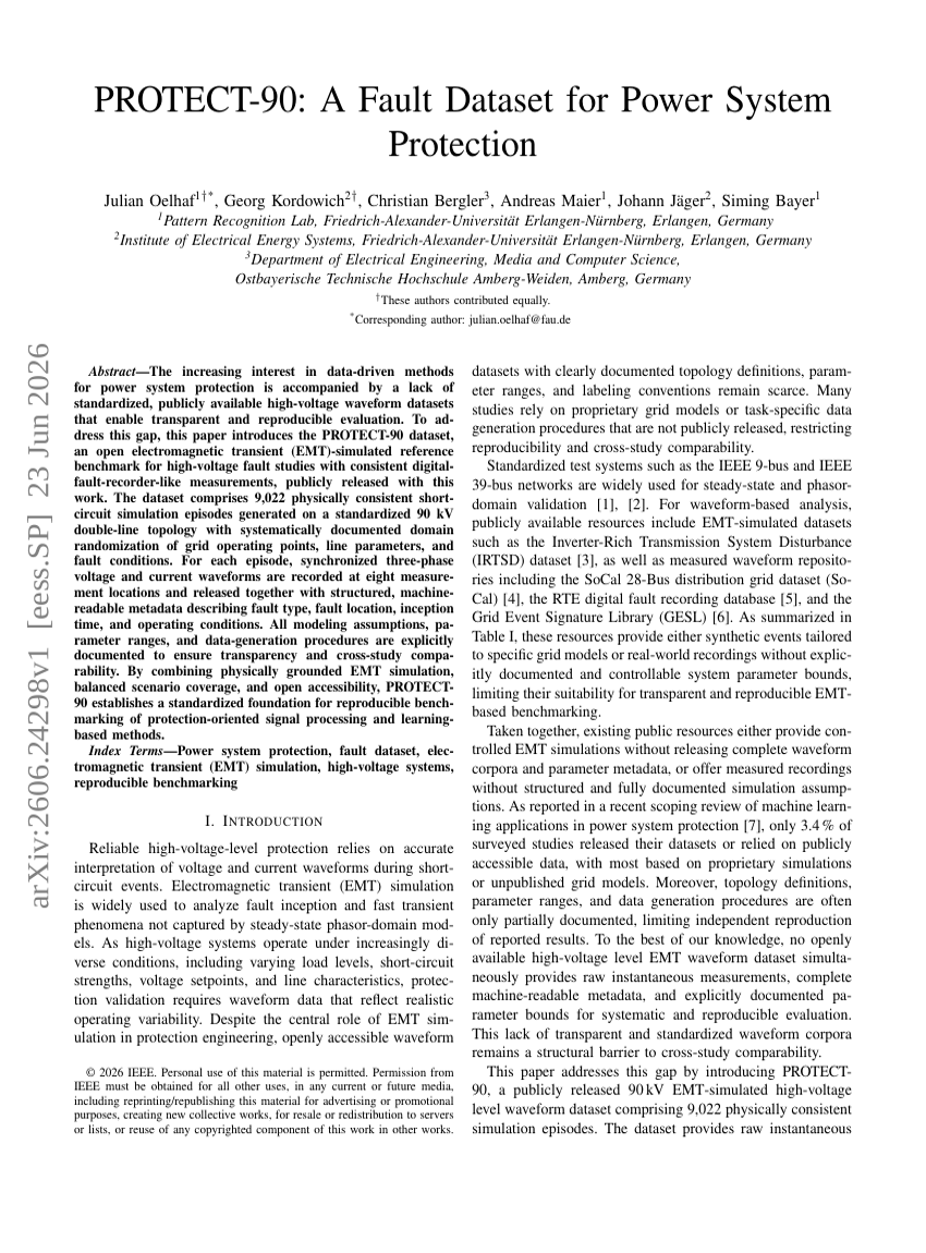 PROTECT-90: A Fault Dataset for Power System Protection