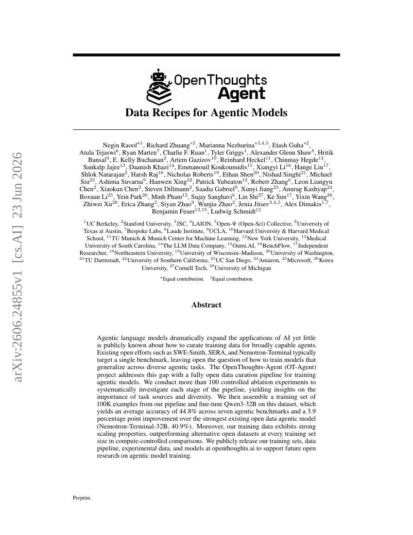OpenThoughts-Agent: Data Recipes for Agentic Models