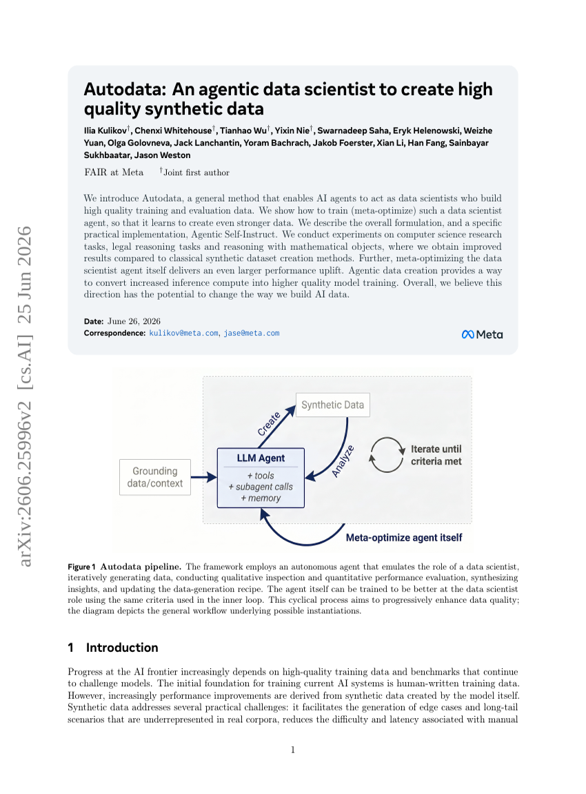 Autodata: An agentic data scientist to create high quality synthetic data
