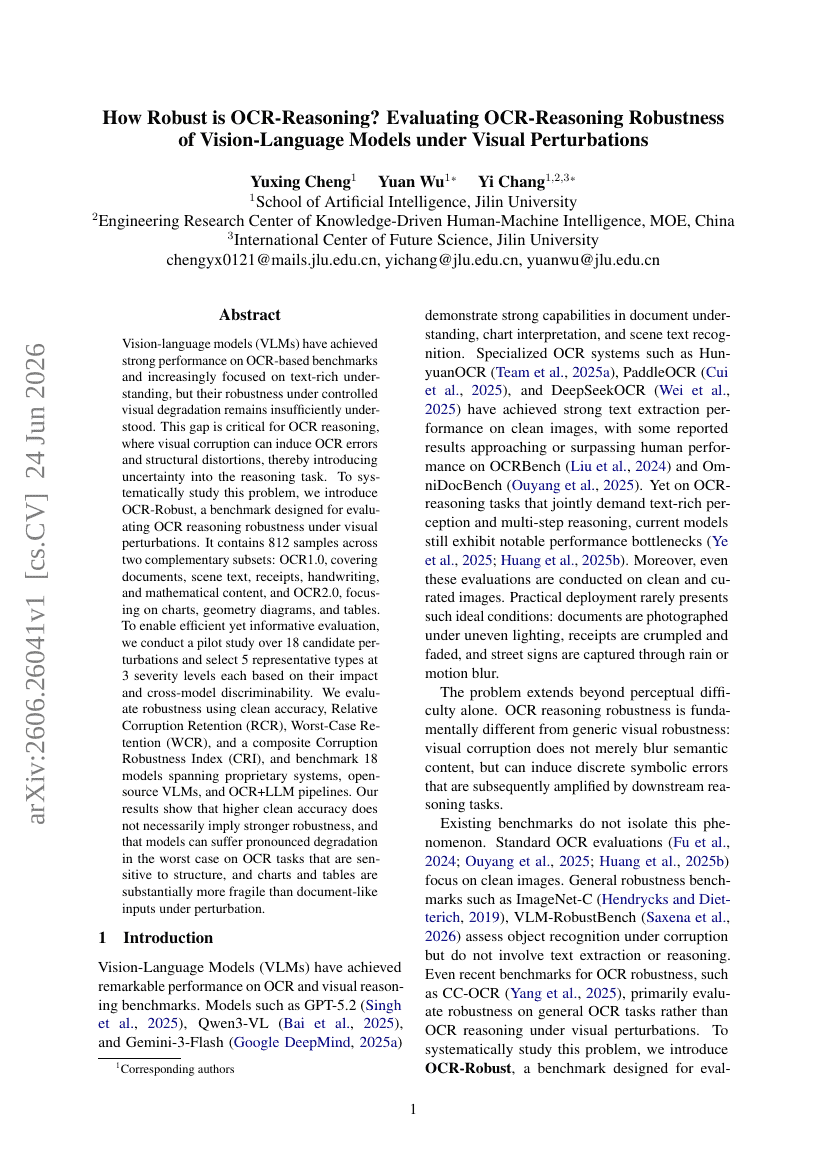How Robust is OCR-Reasoning? Evaluating OCR-Reasoning Robustness of Vision-Language Models under Visual Perturbations