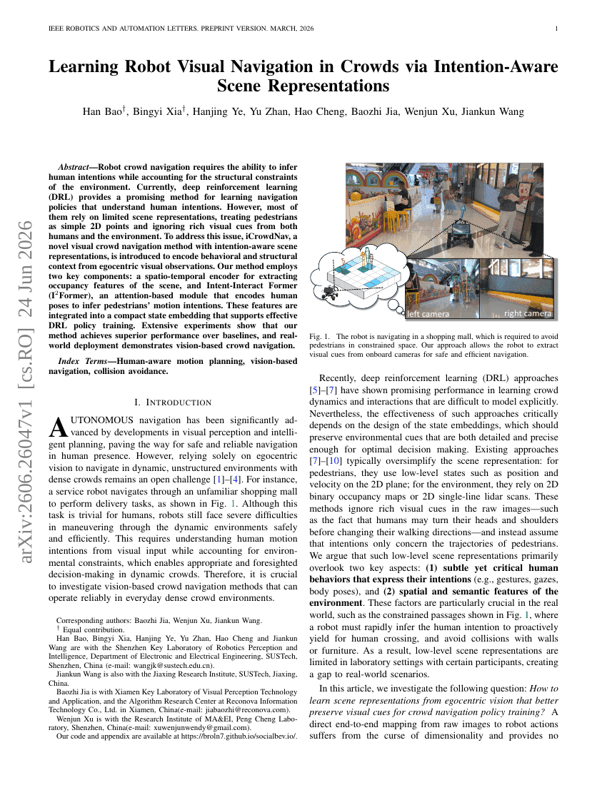 Learning Robot Visual Navigation in Crowds via Intention-Aware Scene Representations
