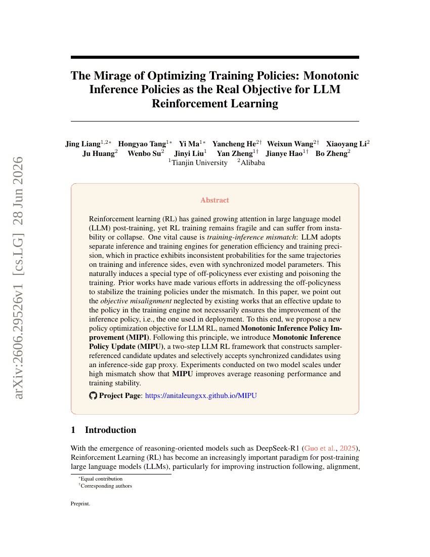 The Mirage of Optimizing Training Policies: Monotonic Inference Policies as the Real Objective for LLM Reinforcement Learning