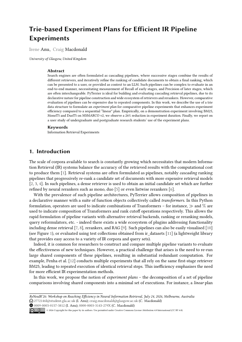 基于Trie的级联IR管道高效实验计划