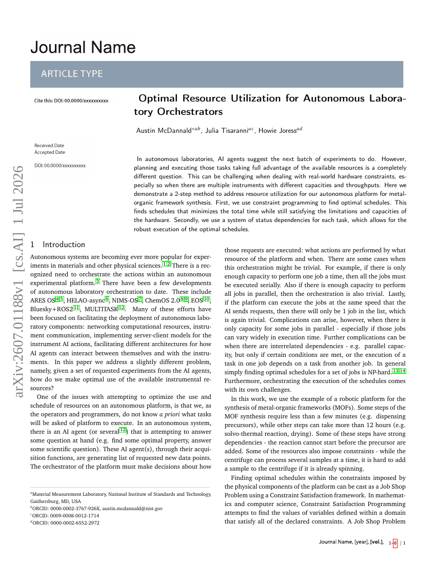 Optimal Resource Utilization for Autonomous Laboratory Orchestrators