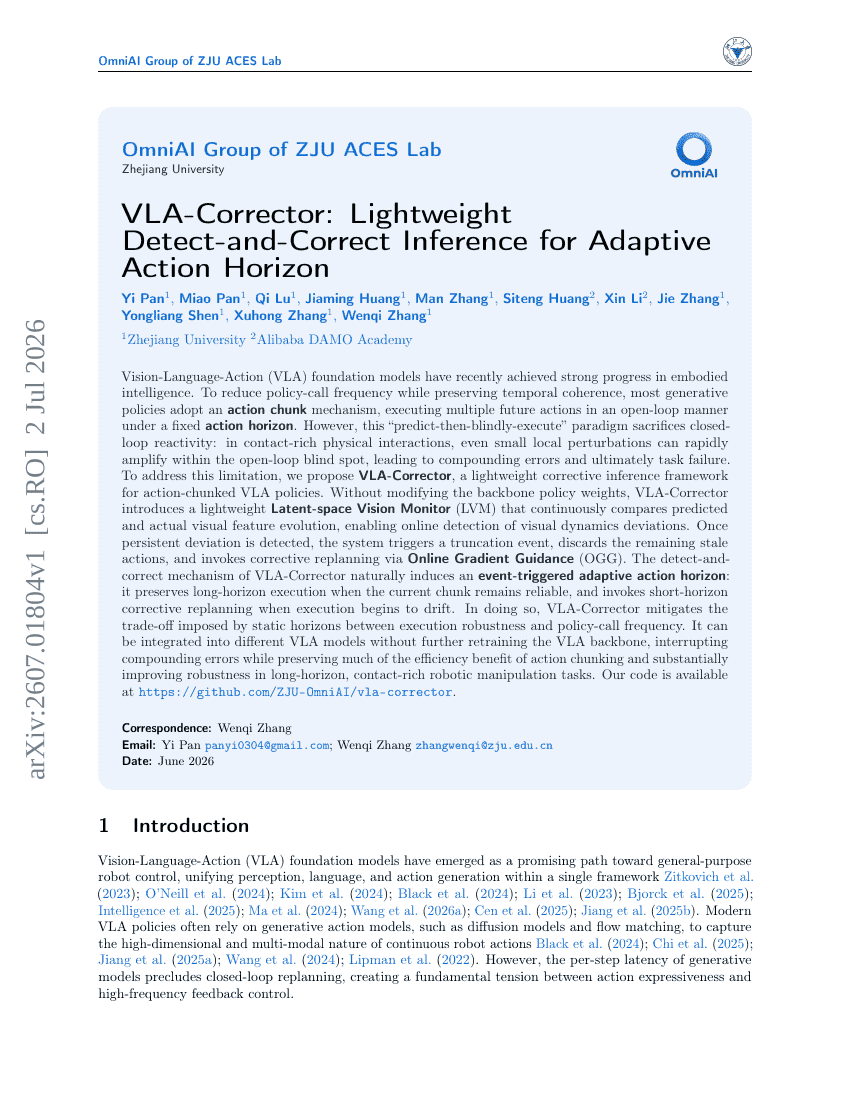 VLA-Corrector: Lightweight Detect-and-Correct Inference for Adaptive Action Horizon