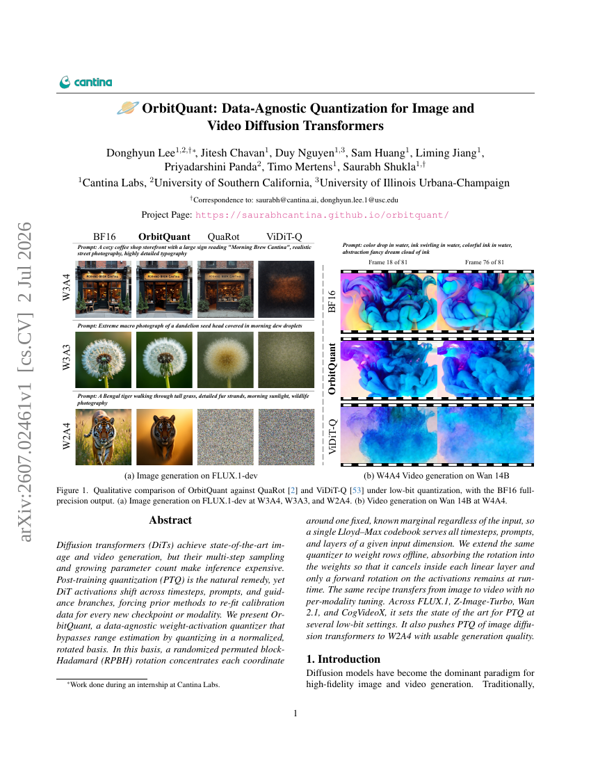 OrbitQuant: Data-Agnostic Quantization for Image and Video Diffusion Transformers