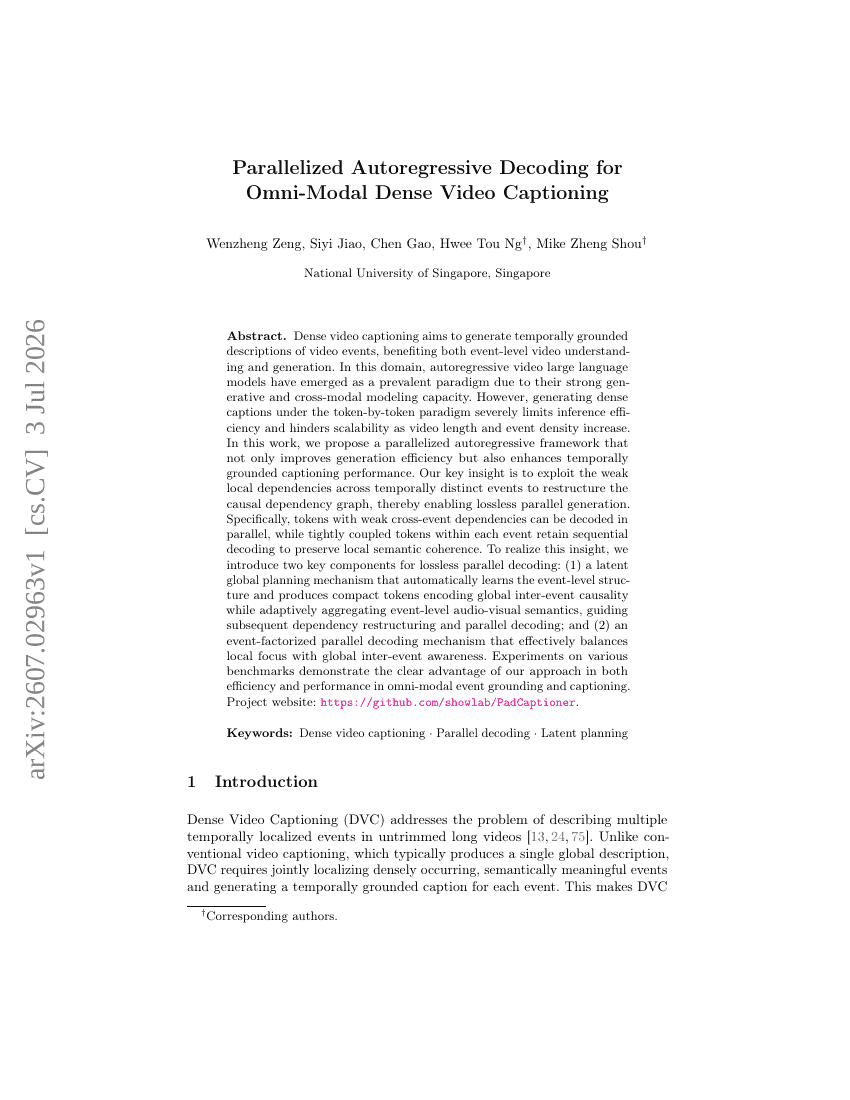 Parallelized Autoregressive Decoding for Omni-Modal Dense Video Captioning