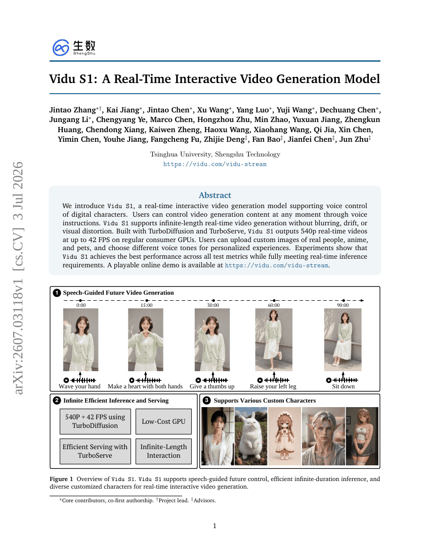 Vidu S1: A Real-Time Interactive Video Generation Model